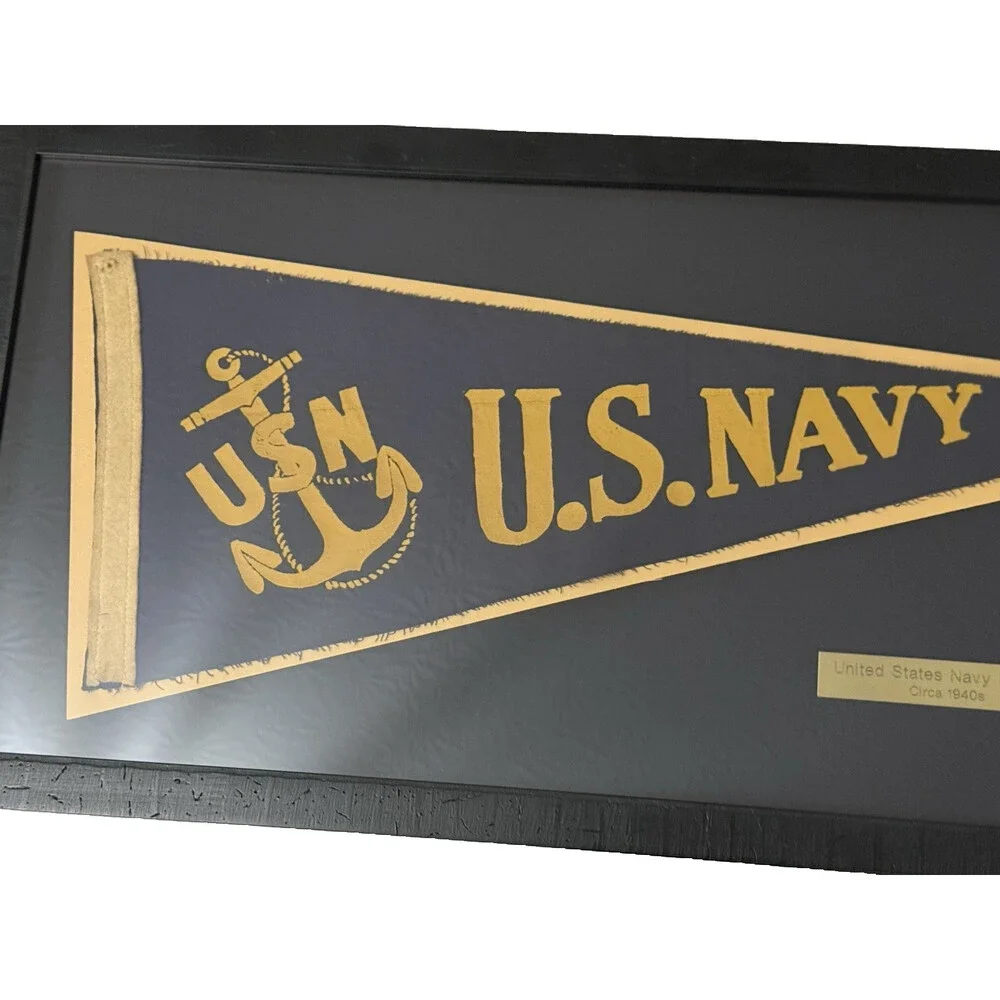 Vintage 1940s USN United States Navy Pennant Archived Frame